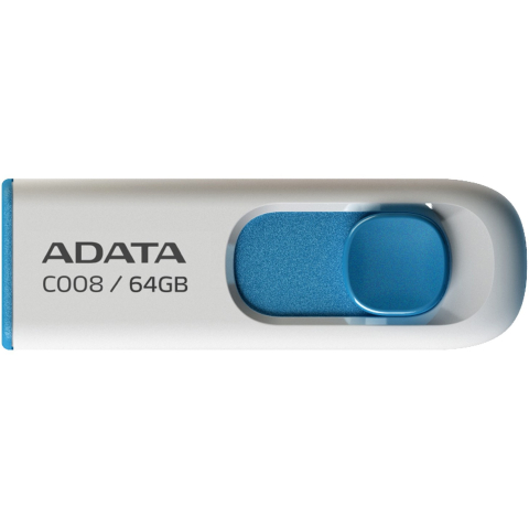 Componente - ADATA C008 64GB – USB 2.0, retractabil, plastic alb/albastru – AC008‑64G‑RWE