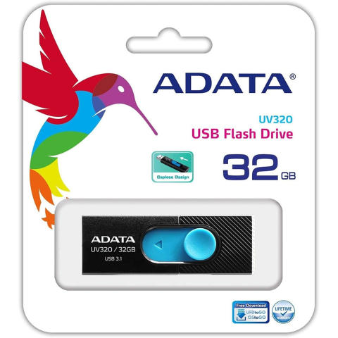 Componente - ADATA USB 3.2 32GB – UV320, retractabil, Black & Blue – AUV320‑32G‑RBKBL