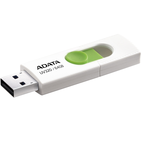 ADATA USB 3.2 64GB – UV320, retractabil, alb / verde – AUV320‑64G‑RWHGN [1]