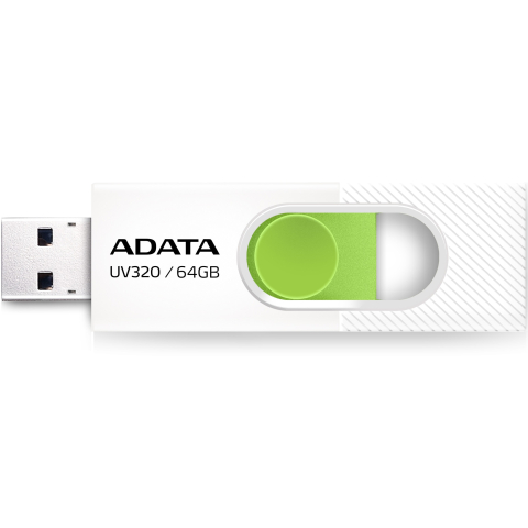Componente - ADATA USB 3.2 64GB – UV320, retractabil, alb / verde – AUV320‑64G‑RWHGN