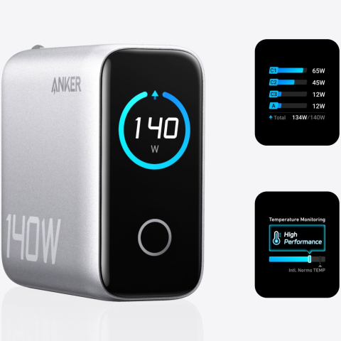 Anker 140W – alimentator rețea fast charge, 3×USB‑C + USB‑A, argintiu – B2697G41 [1]
