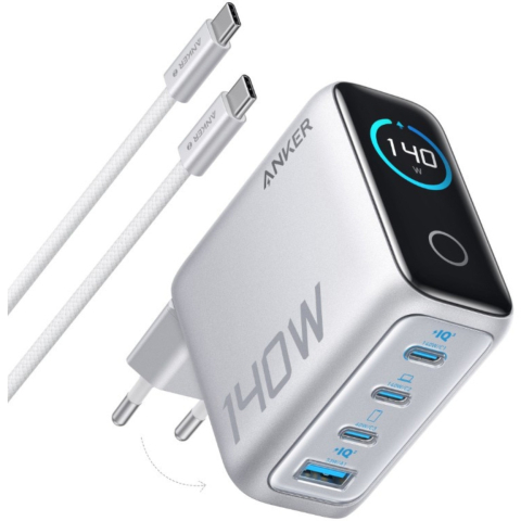 Telecom & Wearables - Anker 140W – alimentator rețea fast charge, 3×USB‑C + USB‑A, argintiu – B2697G41