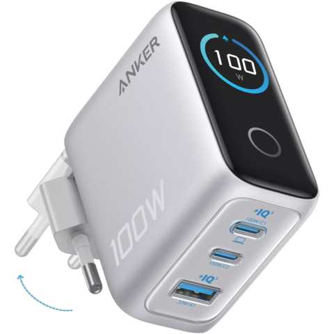 Încărcătoare & Powerbank - Anker Smart Display 100W – alimentator rețea fast charge, 2×USB‑C + USB‑A – B121BG41