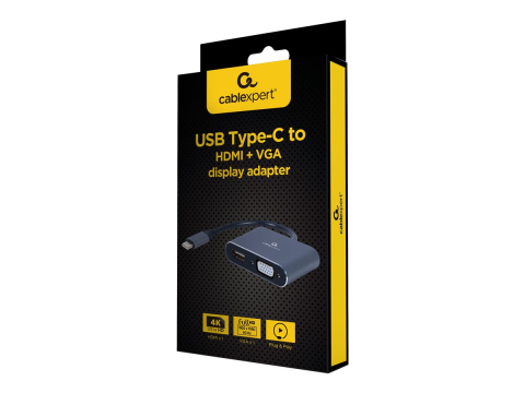 Adaptorul Gembird A‑USB3C‑HDMIVGA‑01 permite conectarea dispozitivelor cu port USB Type‑C la afișaje HDMI sau VGA. Suportă rezoluții Full HD și este compatibil cu laptopuri, tablete și telefoane USB‑C. Designul compact îl face potrivit pentru utilizare la birou, acasă sau în deplasări. [1]
