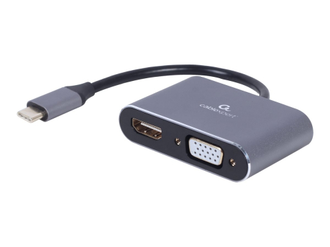 TV, Audio-Video & Multimedia - Adaptorul Gembird A‑USB3C‑HDMIVGA‑01 permite conectarea dispozitivelor cu port USB Type‑C la afișaje HDMI sau VGA. Suportă rezoluții Full HD și este compatibil cu laptopuri, tablete și telefoane USB‑C. Designul compact îl face potrivit pentru utilizare la birou, acasă sau în deplasări.