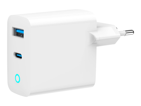 Gembird 65W GaN, Încărcător USB-C PD + USB-A QC, 2 Porturi, LED, White [1]