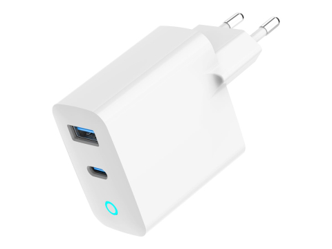 Telecom & Wearables - Gembird 65W GaN, Încărcător USB-C PD + USB-A QC, 2 Porturi, LED, White