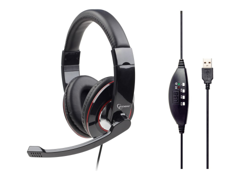 Căști Gaming & Consumer - Gembird MHS‑U‑001 – Căști USB Stereo cu Microfon Gooseneck, Black/Red