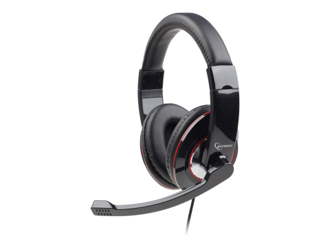 Gembird MHS‑U‑001 – Căști USB Stereo cu Microfon Gooseneck, Black/Red [1]