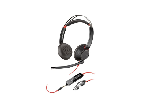TV, Audio-Video & Multimedia - HP Poly Blackwire 5220 Stereo USB-C Headset +3.5mm Plug +USB-C/A Adapter