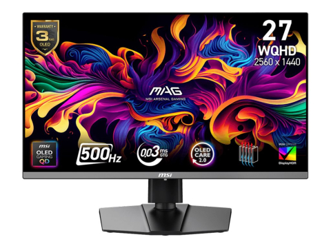 Monitoare Gaming & Consumer - MSI MAG 272QP QD‑OLED X50 – Monitor Gaming 26.5" WQHD 500Hz 0.03ms, QD‑OLED, HDMI 2.1, DP, USB‑C PD15W