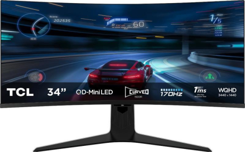 Monitoare Gaming & Consumer - TCL 34R83Q – Monitor Gaming 34″ UWQHD, QD‑Mini LED, 170Hz