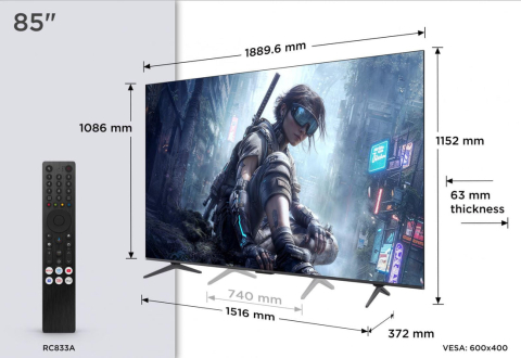 TCL 85T8D – QD‑MiniLED TV 4K 85", 144 Hz, Google TV, HDR10+ [2]