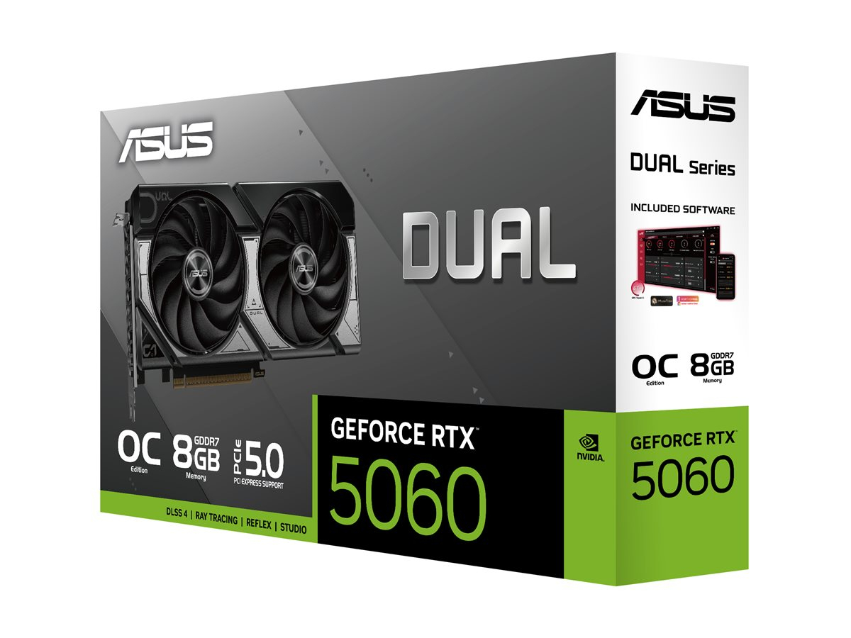 ASUS Dual GeForce RTX 5060 OC 8GB GDDR7 - PCIe 5.0, Dual Fan, 3 DP + HDMI 2565 MHz, GeForce RTX 5000, Negru