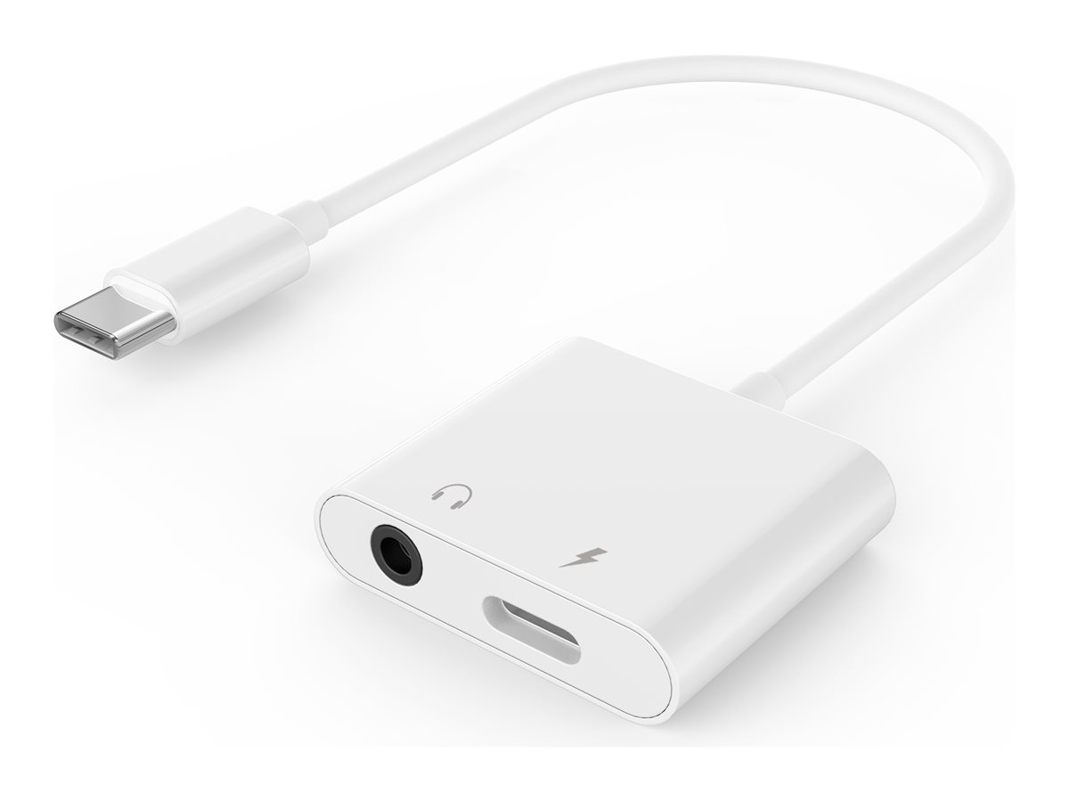 GEMBIRD USB type-C plug to stereo 3.5mm audio adapter cable with extra power socket white