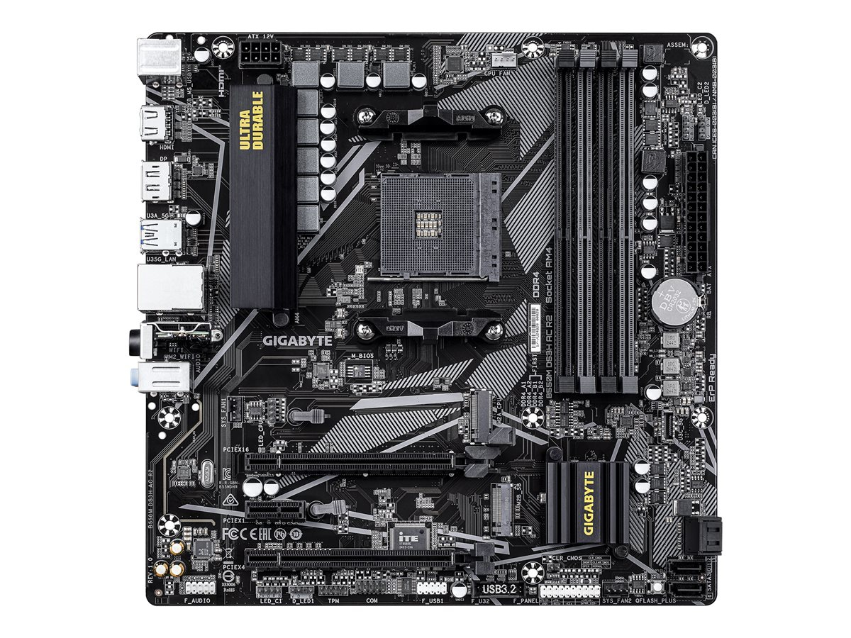 GIGABYTE B550M DS3H AC R2 - Placa de baza AM4, mATX, 4 DDR4, 2 M.2, 4 SATA, Wi Fi AC