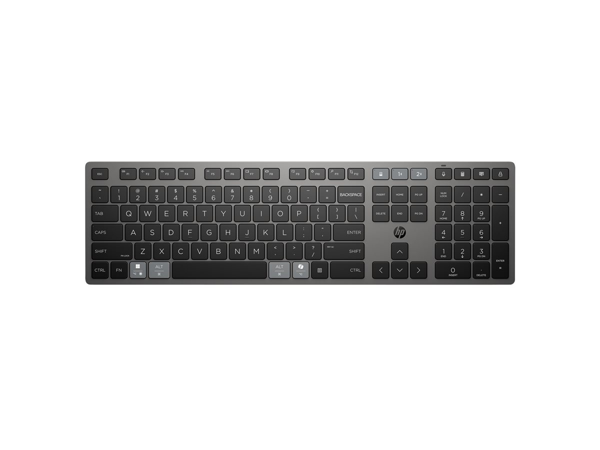 HP 725 Multi Device Rechargeable Wireless Keyboard - Bluetooth + 2.4GHz, full size, supercapacitor, EN Negru