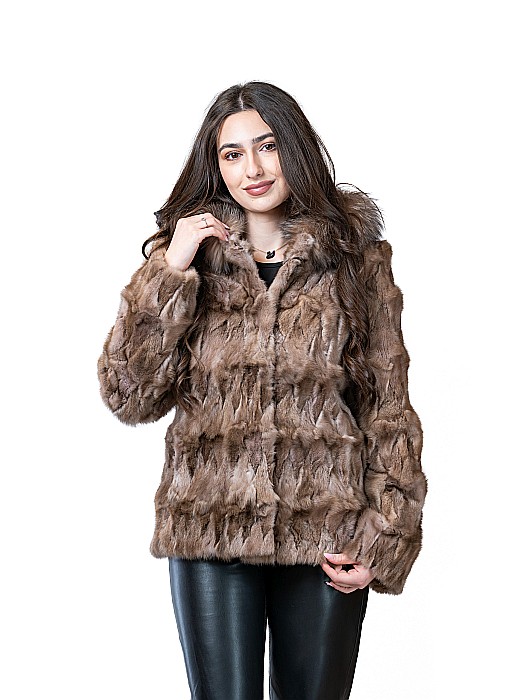 Jachetă zibelină cu glugă Light Brown [1]