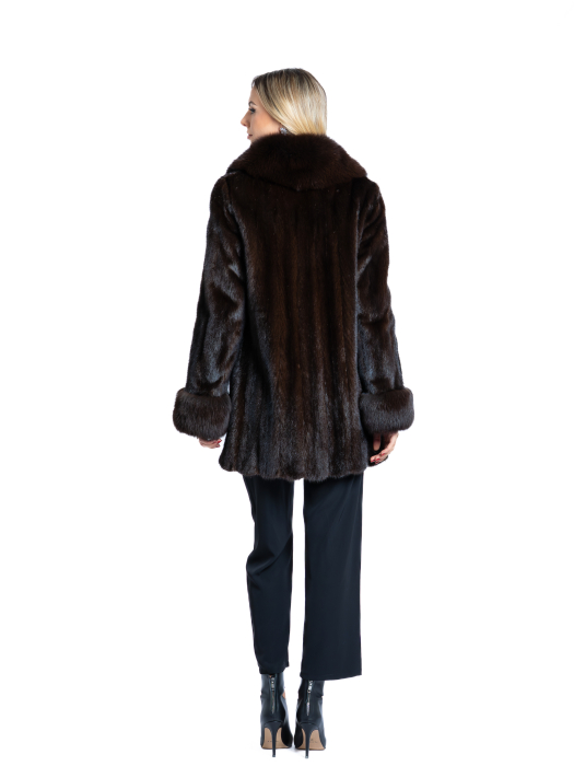 Haină nurcă cu detalii de vulpe polară Dark Brown [3]