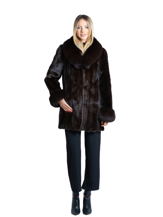 Haină nurcă cu detalii de vulpe polară Dark Brown [1]