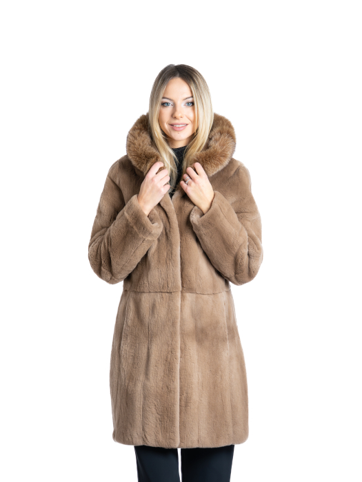 Haină vizon velur cu glugă Light Brown [1]