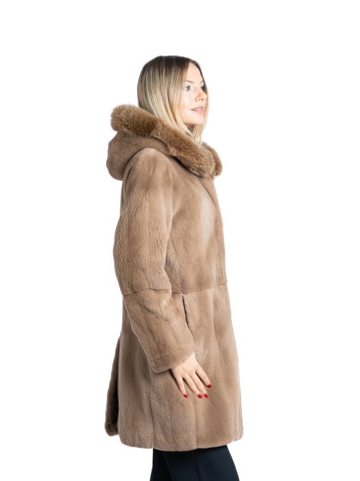 Haină vizon velur cu glugă Light Brown [2]