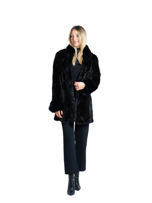 Haină vizon MRR cu detalii vulpe polară Black [1]