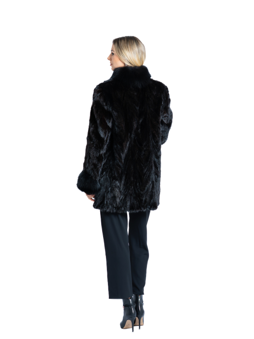 Haină vizon MRR cu detalii vulpe polară Black [3]