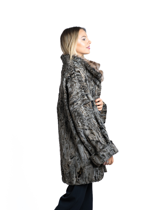 Jachetă astrahan cu detalii de blană de samur - oversized [2]