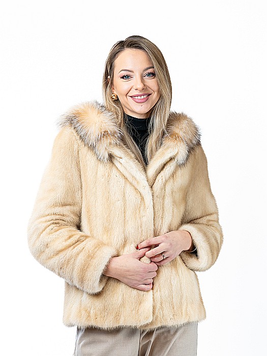 Jachetă din Nurcă cu Glugă de Vulpe Natur [1]