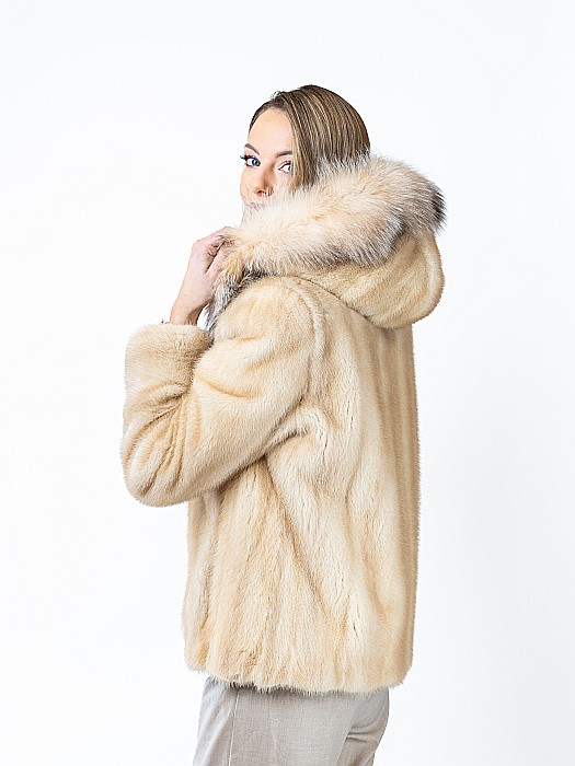 Jachetă din Nurcă cu Glugă de Vulpe Natur [4]