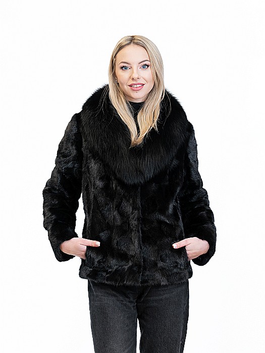 Jachetă de vizon cu guler de vulpe polară Black [1]