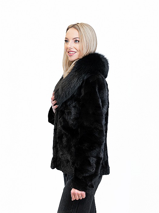 Jachetă de vizon cu guler de vulpe polară Black [2]