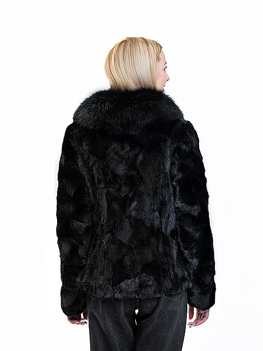 Jachetă de vizon cu guler de vulpe polară Black [3]