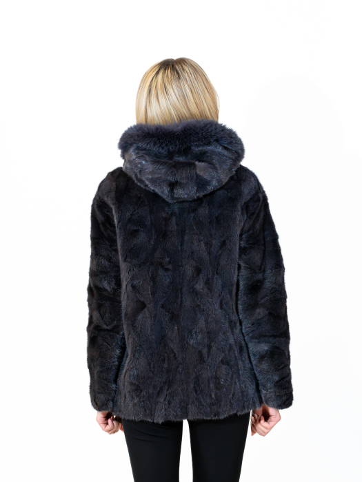 Jachetă de vizon Mist Graphite cu glugă [3]