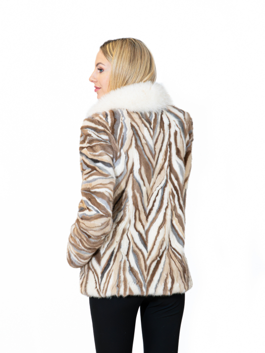 Jachetă de vizon multicolor cu guler de vulpe polară [3]