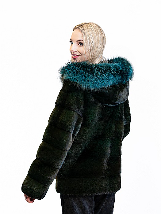 Jachetă vizon green black cu glugă [3]