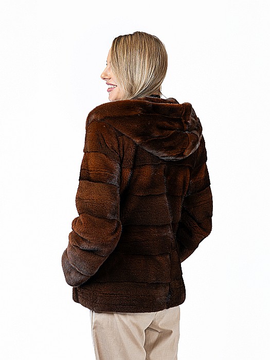 Jachetă din Vizon Premium Brown cu Glugă [4]