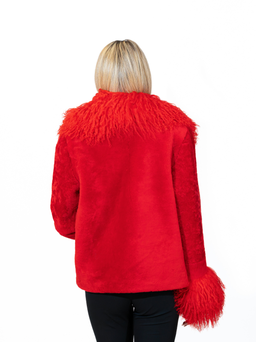 Jachetă mouton cu guler de mongoleză roșie [3]