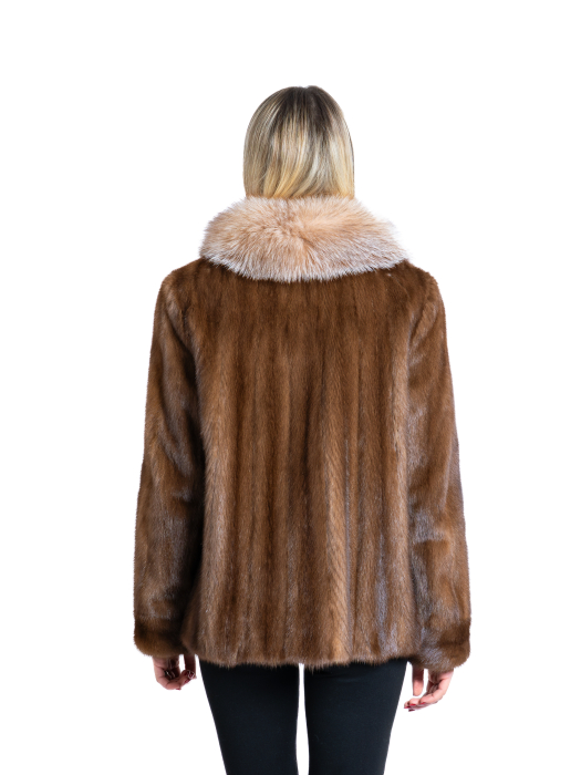Jachetă nurcă Chestnut cu guler vulpe crystal [3]