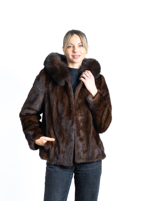 Jachetă nurcă cu glugă Light Brown [1]