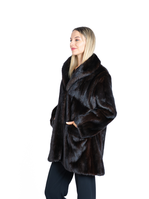 Haină nurcă model asimetric Dark Brown [2]