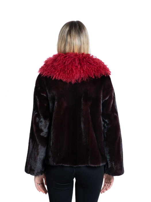 Jachetă vizon cu mongolină Burgundy [3]