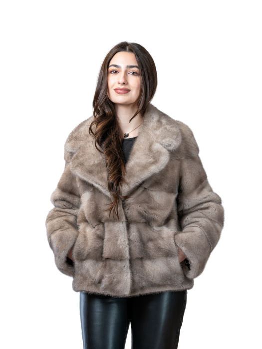 Jachetă vizon Silver Blue cu guler rever [1]