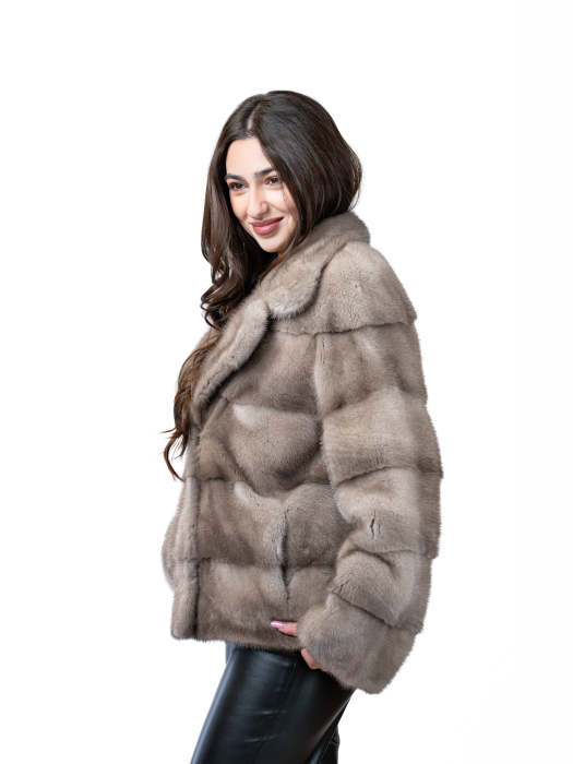 Jachetă vizon Silver Blue cu guler rever [2]