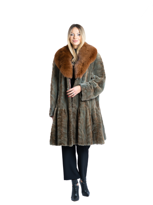 Palton vizon velur Forest Dusk cu guler de vulpe roșcată [1]