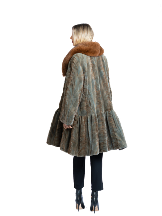 Palton vizon velur Forest Dusk cu guler de vulpe roșcată [3]