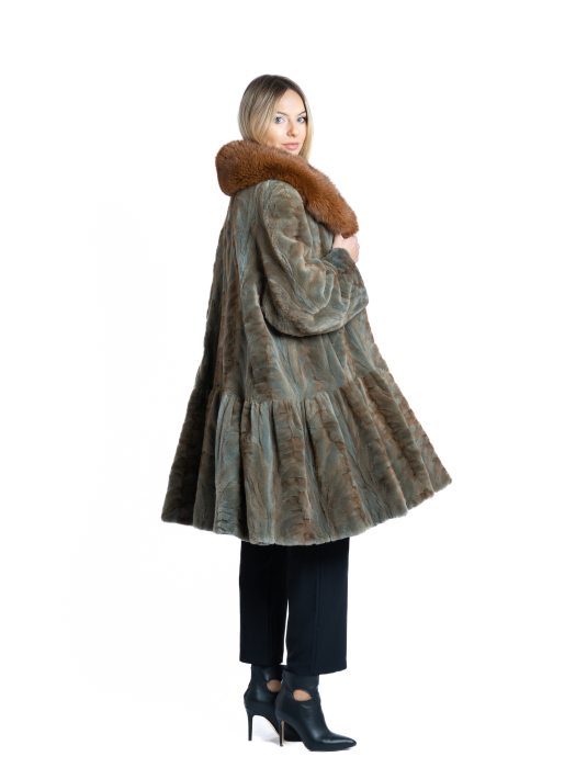 Palton vizon velur Forest Dusk cu guler de vulpe roșcată [2]