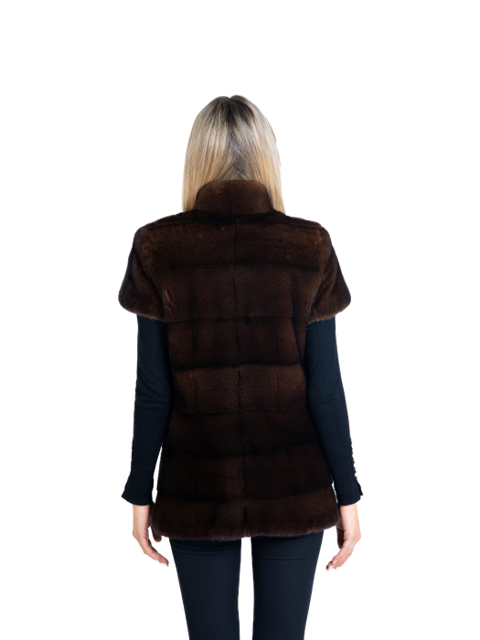 Vestă vizon cu mâneci scurte Brown [2]