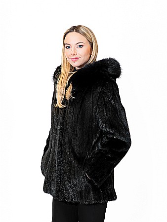 Jachetă nurcă cu glugă Black [1]